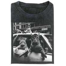 Funny Cat Gang Vinage T-Shirt, Cat Shirt, Funny Graphic Tee, Meme Sweatshirt, Graphic Tee Gift For Men Women And Men | Unisex For All Seasons - 黑色 - 查看 2