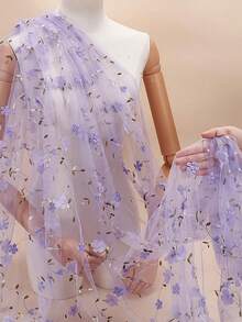 1 件多色弹性柔软网眼面料密织薄纱窗帘新娘装饰尼龙绣花网布淡紫色