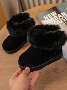1 par de botas de tobillo para niños con suela blanda, antideslizante y forro térmico, de estilo simple y de moda con puntera redonda, botas de nieve casuales y versátiles adecuadas para el invierno - Negro - Ver 3