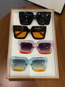 4 件装女士时尚大框方形眼镜 方形墨镜