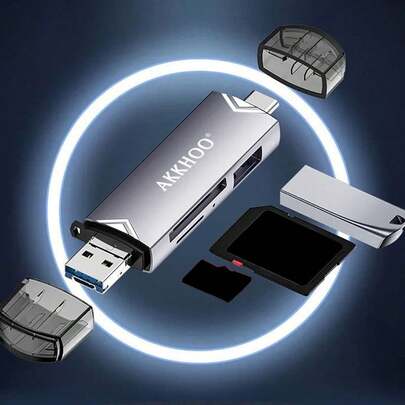 Multi-Functional USB 3.0 Card Reader, Suitable For Camera, Computer, Mobile Phone, Type-C 6-In-1 SD/TF High-Speed Card Reader