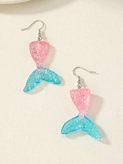 1 Pair Fashionable Delicate Versatile Cute Summer Fish Tail Earrings, Suitable For Wearing During Activities