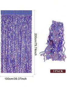 1 套（3 件）6 件 = 粉色蓝色 6 件 - 激光金属丝箔流苏窗帘蓝色和银色/1 套 = 3 件（纯色平波雨帘，丑陋背景窗帘） - 铝箔流苏背景墙帘适用于生日、婚礼、美人鱼、海底、海洋、冰雪派对装饰 - 淺藍 - 查看 19