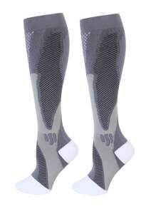 1Pair Running Men Compression Socks Fit Football Soccer Fitness Climbing Traveling Hiking Stockings 30 Mmhg Atheletic Men Women Sports Socks XXL, Fall Socks - Grey - View 3