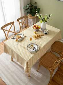 Modern Plaid Tassel Tablecloth For Spring/Summer, Suitable For Picnic, Party, Restaurant, Kitchen, Cafe, Daily Decoration - Multicolor - View 7