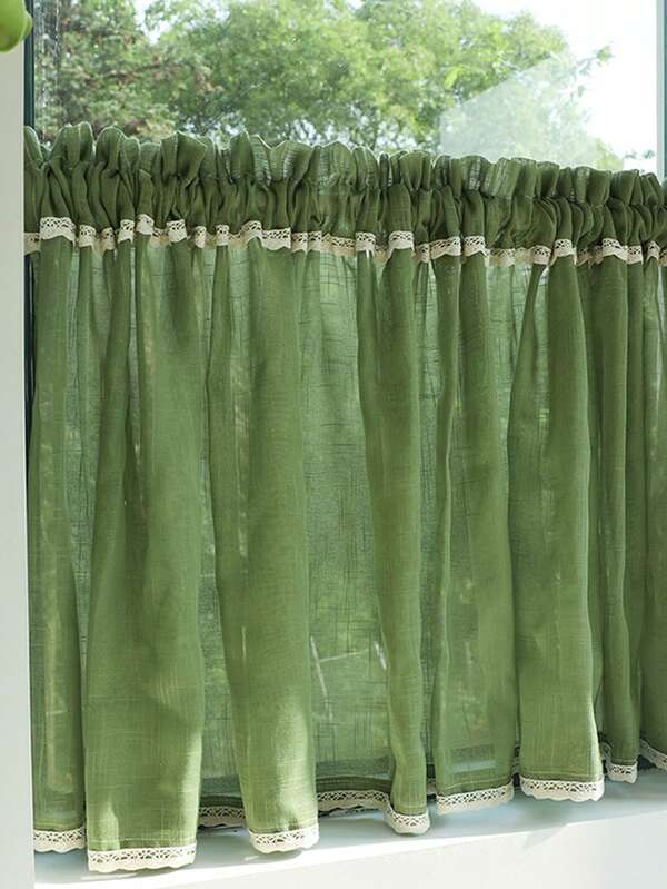 1pc American Country Style Sheer Green Cross Linen Vintage Short Curtain For Small Window