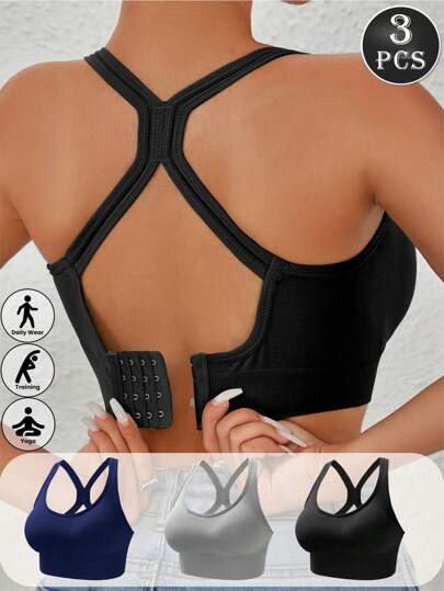 Sutiãs esportivos push-up ajustáveis sem costura femininos de 3 peças - conforto, respirabilidade, à prova de choque e moda para ioga