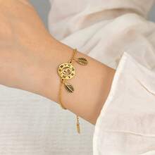 1 件时尚罗马数字和叶脉不锈钢手链