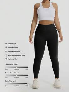 TNTOR 加大码高腰提臀健身紧身裤，女式深蹲瑜伽裤，高弹力速干紧身运动裤，蜜桃臀高腰设计，收腹，适合锻炼、运动、骑自行车 - 黑色 - 查看 4