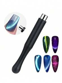 Nail Art Tool: Black Silicon Cover Magnetic Cat Eye Magnet, Multifunctional Round Shape Strong Magnet Cylinder Magnet,Nail Supplies,Nail Tools,Nail Art Tools,Back To School,Nails,Nail Tools For Press On Nails