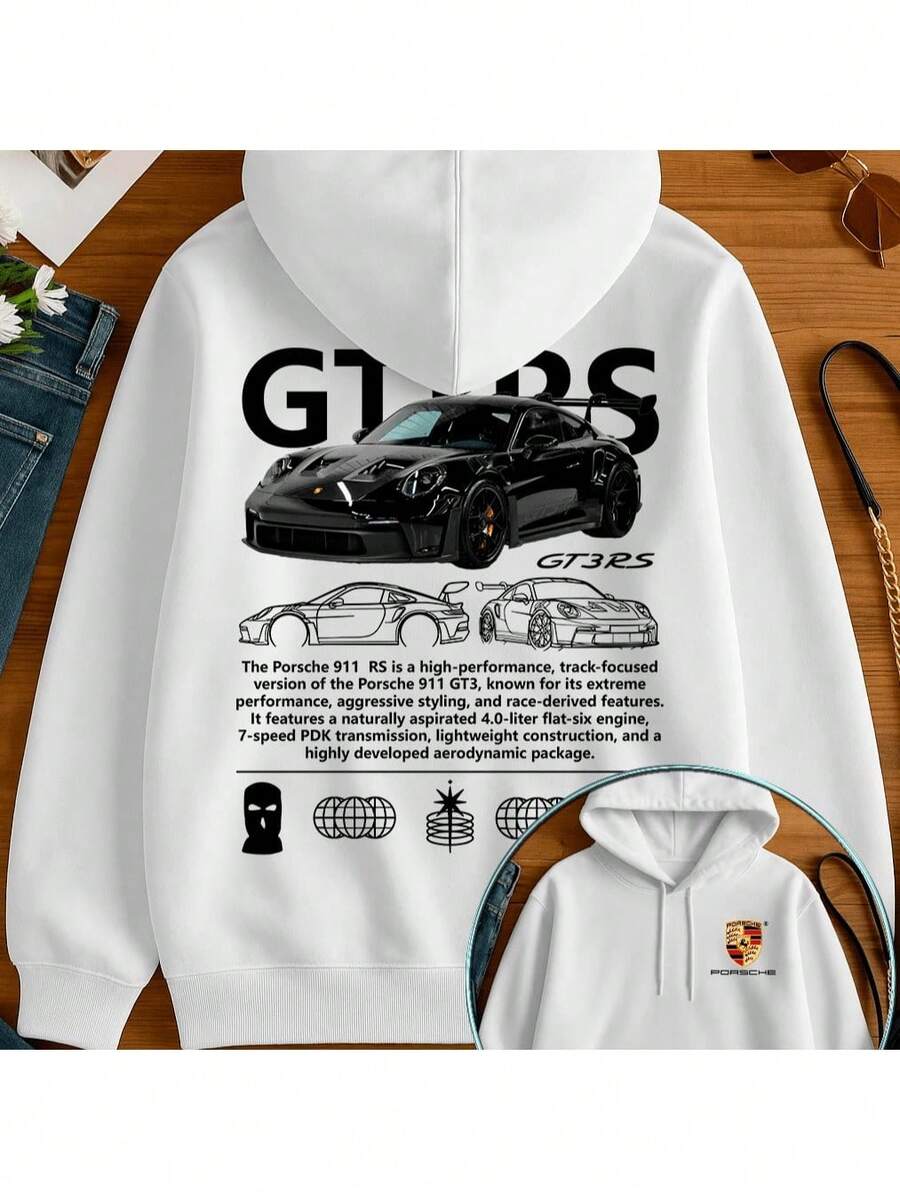 GT3 RS Cars Cold Weather Sweatshirt  Streetwear Casual Tracksuit Hooded Jacket - 白色 - 查看 1
