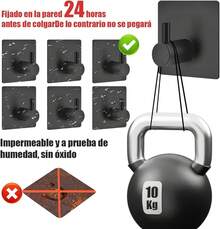 6 piezas de ganchos para baño, material de acero inoxidable 304, almacenamiento adhesivo, accesorios para cocina, baño u oficina (negro) - Negro - Ver 1