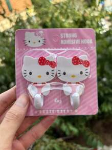 Sanrio 2/4pcs Hello Kitty Adhesive Wall Hooks Contemporary Plastic Utility Hook, Easy Install Wall Mount, Strong Suction Cup No-Trace Hanging For Kitchen And Home
