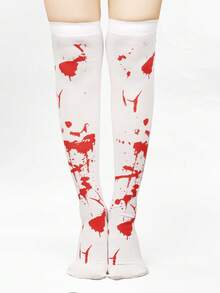 2 Pairs/1 Pair Women Gothic Style Skeleton Bone & Bloody Pattern Over-The-Knee Socks, Suitable For Halloween Costume Play, Y2k