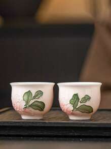 1件/2件少女陶瓷茶杯，手绘浮雕粉百合茶杯，中式粉红茶杯，适合餐厅、茶馆，可作为商务或节日礼物 - 彩色 - 查看 2