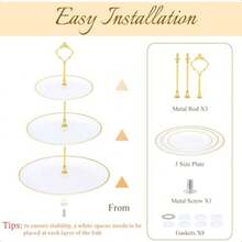 DI QIU REN 8PCS Cake Stand Set Plastic Cupcake Stands With Gold Rim Dessert Display Stands Set For Wedding Birthday Party Baby ShowerTea Party-0166 - White - View 4