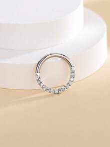 1pc 16G 1.2MM Thick Zirconia Inlaid Nose Ring Earring Nose Septum Ring Nose Septum Ring, Fashion Piercing Jewelry - Yellow Gold - View 7