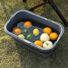 Cesta de picnic plegable de gran capacidad de 1 pieza, caja para acampar al aire libre, cubo plegable, caja de almacenamiento para acampar al aire libre con tapa, cesta de mano para frutas, cesta de almacenamiento para el maletero del automóvil - Caqui - Ver 5