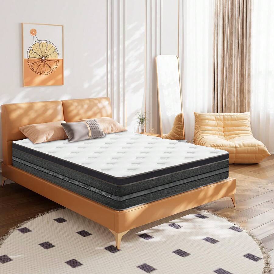 Materassi 140x200 cm di Spessore 30 cm,Materassi a Molle Imbottiti, Spugna di Memoria + Lattice, Supporto Perfetto, 7 Zone, Regolazione Della Temperatura, Permeabilità Dell'Aria, Protezione Contro le Allergie - Grigio e bianco - Visualizzare 1