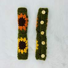 onEternal Handmade Crochet Olive Green Sunflower Steering Wheel Cover And Seatbelt Cover Car Decor Set