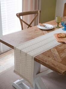 MeijiaMo 1pc Bohemian Nordic Ins Style Linen Embroidered Table Runner, Kitchen Dining Table Decor, Home Textile, Minimalist Natural, Suitable For Kitchen, Dining Room, Bedroom, Holiday Decoration - White - View 9