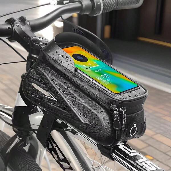 Bolsa portabicicleta (bolsa de cuadro delantero/tubo superior) con soporte táctil para teléfono, bolsa de almacenamiento de herramientas de ciclismo