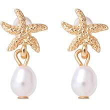 1 Pair Of Women's Starfish Pearl Earrings, Gold Shell Starfish Earring, Thick Pendant Earrings, Suitable For Summer Beach Swing Jewelry. Women's Starfish Pearl Earrings, Gold Shell Starfish Earring, Thick Pendant Earrings, Suitable For Summer Beach Swing Jewelry - Vàng - Xem 10