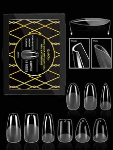 240pcs Press-On Nail Stickers, Full Coverage Fake Nails, Square, Almond, Pointed, Coffin Shapes, Transparent, Glossy, Suitable For Salon And Home Use, Square Gel Manicure, Nail Extension Kit - Clear - View 3