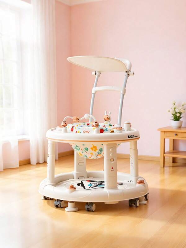 Andador para Bebés 2 en 1 - Transforma Rápidamente en Mesa de Bloques Creativa, Asiento Giratorio 360° Suave - 3 Niveles de Ajuste de Altura, 4 Frenos de Posicionamiento Estables - Tapete de Pie Fortalecido en PP, Juguetes Educativos Musicales Integrados - Ideal para Aprender a Caminar y Jugar en Dormitorio Infantil