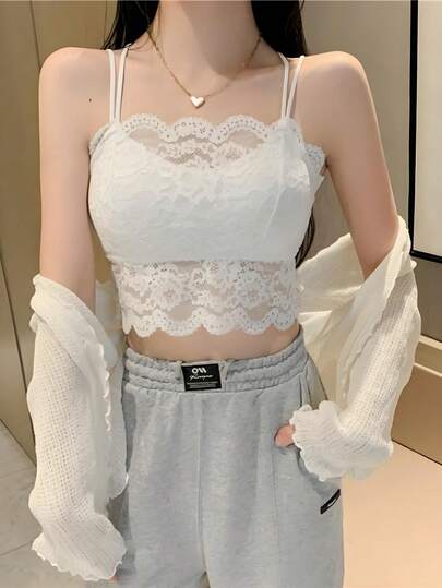 国内発送｜女性用レース クロップド スリムフィット キャミソール,夏服,レース　トップス