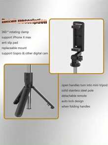 Rotatable Handheld Mini Phone Selfie Stick, Extendable Distance Stabilizer, Portable Desktop Tripod, Multi-Functional Outdoor Photography Tripod With Bluetooth Selfie Shutter - Black - View 8