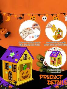 Bộ 6 đồ thủ công nhà bí ngô bằng gỗ - Tự làm sơn 3D nhà bí ngô nghệ thuật và thủ công để trang trí tiệc Halloween - Nhiều màu - Xem 5