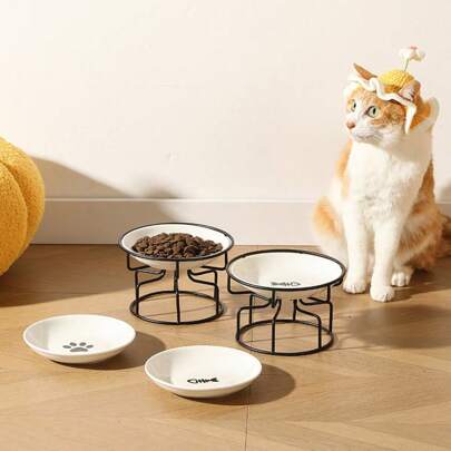 1/2pcs-Creative Cat Claw/Fish Bone Pet Bowl With Bowl Stand | Nordic Style-Household Cat Bowl/Dog Bowl Ceramic Drinking Bowl | Cat And Dog Food Utensils With Stand-Animal Ceramic Bowl/Snack Jar Tray | Anti-Cervical Spondylosis-Anti-Flip Design Cat Food Bowl-A Good Gift For Pets