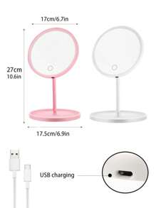 1 pieza Espejo de maquillaje LED con 3 colores, regulable al tacto, carga USB, espejo de tocador portátil para dormitorio, residencia universitaria, sala de vestir