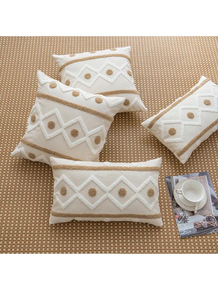 1pc Geometric Pattern Velvet Cushion Cover (Pillow Insert Not Included), Modern Style Throw Pillow Case For Sofa, Living Room