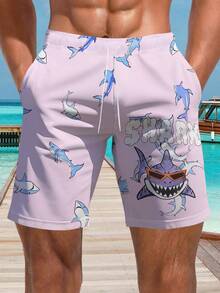 Shorts de praia casuais masculinos plus size com estampa 3D havaiana de verão - secagem rápida, cintura com cordão, perfeito para atividades ao ar livre - Multicolorido - Ver 4