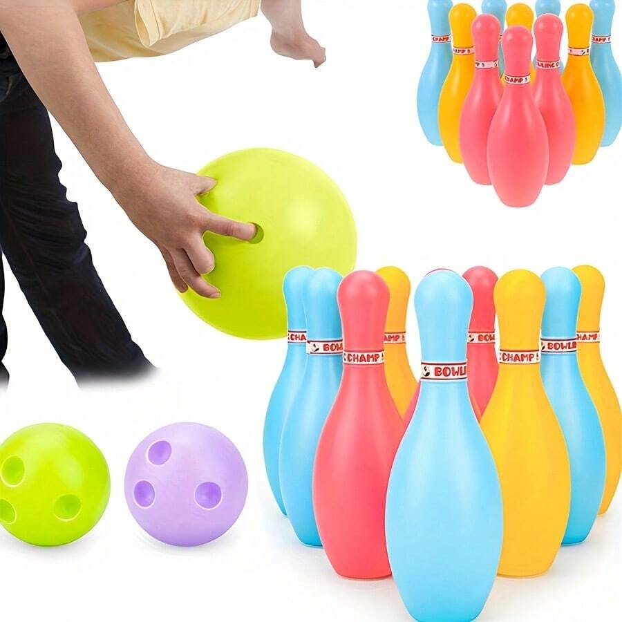 Mini Plastic Bowling Set 10 Pins 2 Balls Beginner Friendly Indoor Outdoor Sports Game Fun Party Activity Great Birthday Gift For Family Friends