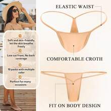 G-String Thongs For Women Seamless Thong Low Rise Micro Back Bikini Bottom No Show Panties Underwear, 10 Packshalloween - 熱帶粉紅色 3 件裝 - 查看 7