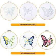 3 Piece Butterfly Embroidery Set For Beginners, Complete Kit With Hoop, Fabric, Thread & Tools,  DIY Cross Stitch Craft, Cute Christmas, Halloween Gift For Art & Sewing Enthusiasts - 彩色 - 查看 3
