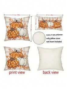 1/2/4 piezas Funda de cojín decorativa de estilo rústico y campestre con diseño de hojas de eucalipto y calabazas para el otoño, con cierre de cremallera y lavado a mano, 100% poliéster tejido para sofá, sala y dormitorio - Inserto de cojín no incluido - Multicolor - Ver 3