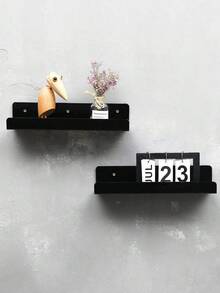 1pc No Hole Drilling 11.8-Inch Black Acrylic Wall Floating Shelf, Wall Mounted Children's Book Display RackRoom Decor - Black - View 2