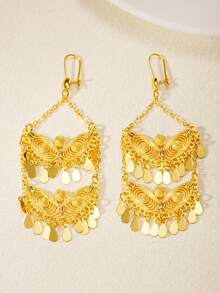 1 Pair Vintage Elegant Long Earrings With Coin & Tassel Pendant, Perfect Gift For Women For Everyday, Holiday And Party Wear