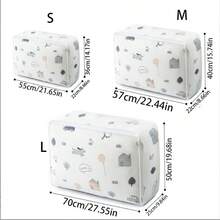 1pc Transparent Printed Large Capacity Foldable Storage Bag, Home Use - Blue and White - View 7