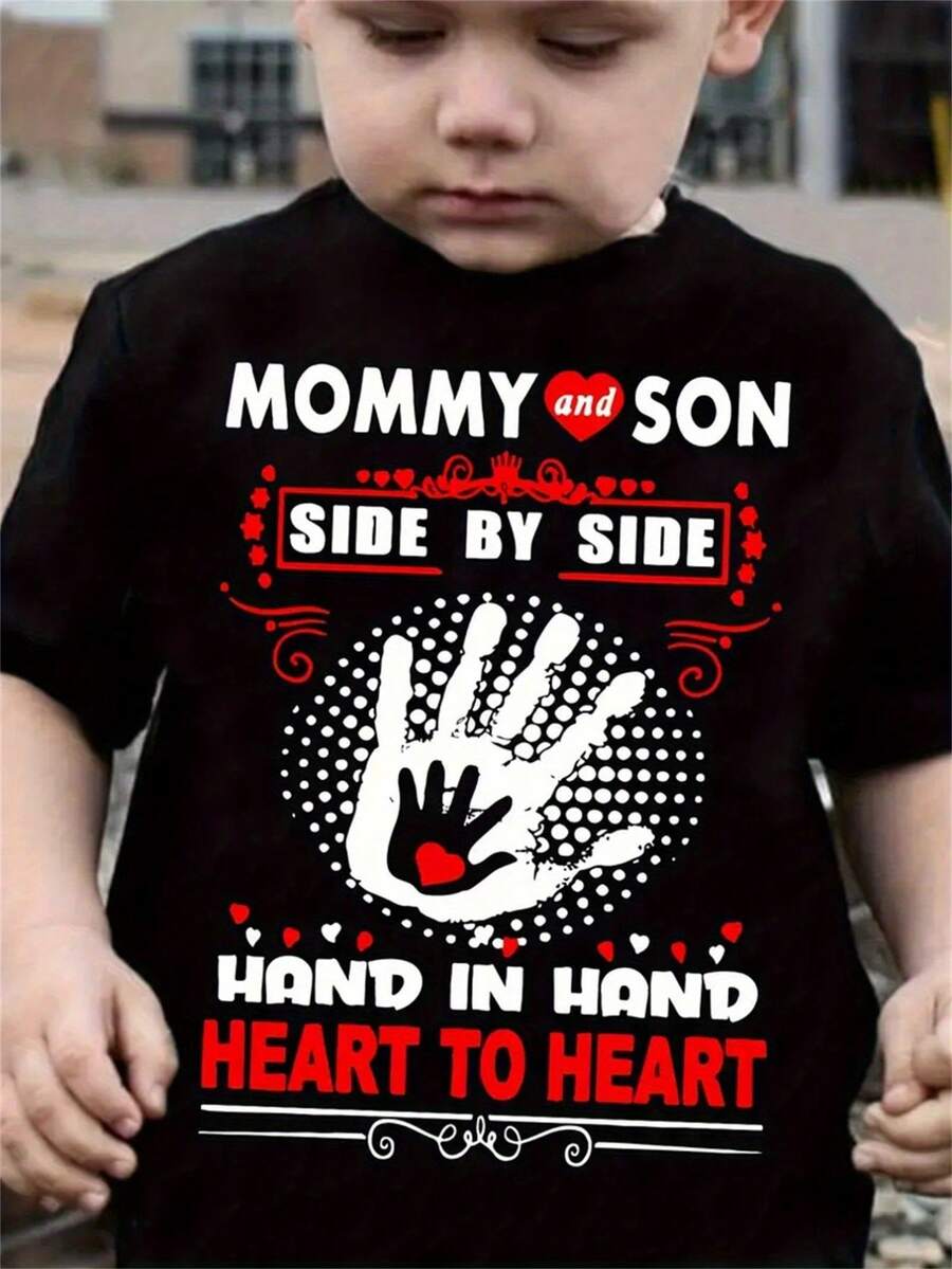 Conjuntos a juego elegantes y lindos para cumpleaños, con camisetas de manga corta casuales "Mamá e Hija", perfectas para la escuela o el juego - Negro - Ver 1