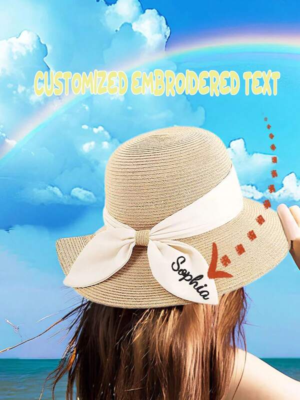 1pc Personalized Embroidered Sports Outdoor Sun Hat, Beach Travel Cap, Customized Name Wide Brim Sun Hat, Personalized Name Beach Hat, Women's Sun Hat, Letter Combination Cap, Women's Summer Hat, Bridesmaid Gift