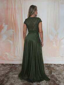 Grife Velasco Long Elegant Evangelical Bridesmaid Dress With Shiny Sleeves - 橄欖綠 - 查看 4