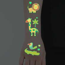 5Sheets Glow-In-The-Dark Tattoo Stickers, Glow-In-The-Dark Series, 68 Cute And Fun Cartoon Style Panda Rabbit Tiger Lion Rhino Crocodile Giraffe Patterns, Waterproof And Long-Lasting 2-5 Days, Body Arm Art Makeup Fake Tattoos, Suitable As Birthday Party Gifts