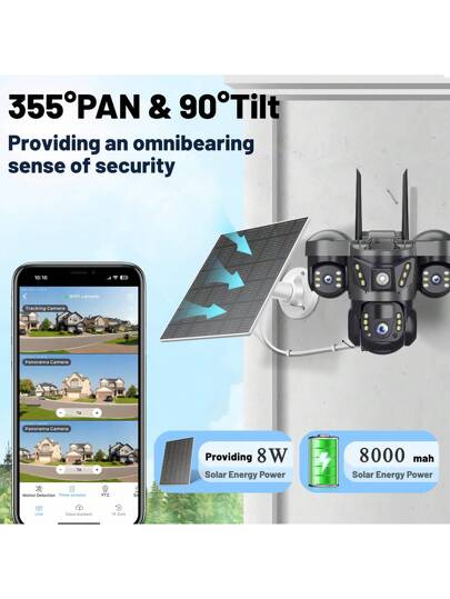 SWVW 15MP WiFi Solar IP Camera CCTV Triple Lens Screen PTZ Auto Tracking Curious Security Surveillance V380 Pro Camera, Outdoor Indoor Home Cameras, Wireless Ring ,None Cameras,CCTV Cameras,Pet ,Smart Automatic Tracking, Alarm Night Vision view 4