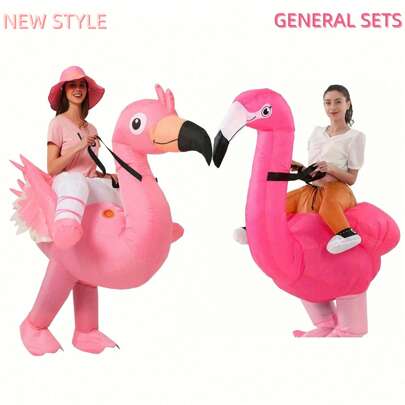 1pc 2025 New Inflatable Flamingo Costume, Mascot Costume For Women, Cartoon Character Cosplay For Halloween, Valentine's Day, Fun Party, Inflatable Costume, Dinosaur Jumpsuit, Parent-Child Interaction, Holiday Personalized Dinosaur Suit