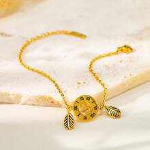 1 件时尚罗马数字和叶脉不锈钢手链